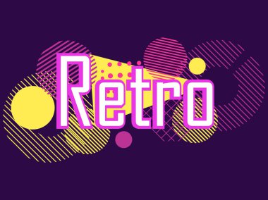Memphis tarzı afiş. 80'li yılların tarzında dizayn tebrik kartı. Geometrik öğeleri retro. Vektör çizim