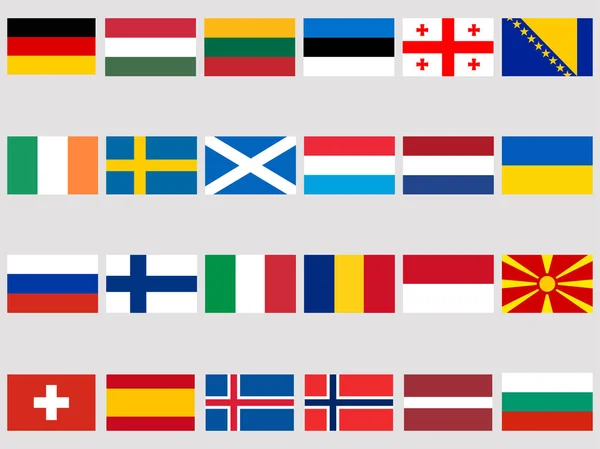 Colección de banderas de países europeos sobre fondo blanco. Juego de iconos de bandera. Ilustración vectorial — Archivo Imágenes Vectoriales