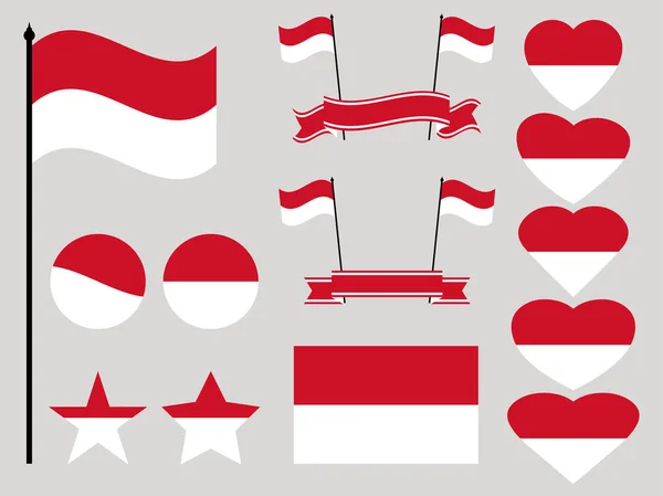 Monaco bandiera impostata. Collezione di simboli cuore e cerchio. Illustrazione vettoriale — Vettoriale Stock