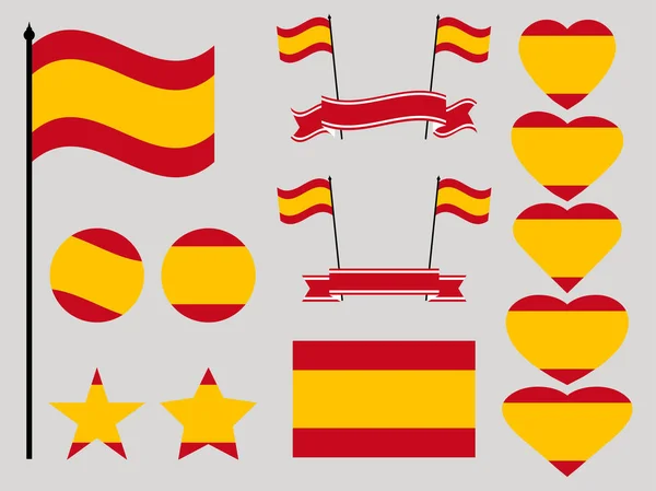 Spanische Flagge gesetzt. Sammlung der Symbole Herz und Kreis. Vektorillustration — Stockvektor