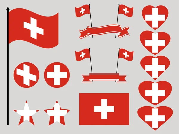 Svájc jelző be van állítva. Gyűjtemény a szív szimbólum és a kör. Vektoros illusztráció — Stock Vector