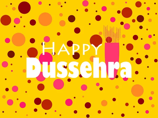 Feliz Dussehra. Celebración del Festival Indio. La inscripción sobre fondo amarillo con círculos de diferentes colores. Ilustración vectorial — Vector de stock
