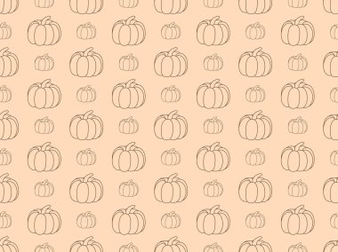 Kabaklar seamless modeli. Kabaklar bej renkli arka plan üzerinde kıvrımlarına ile sonbahar arka plan. Vektör çizim