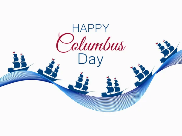 Feliz Día de Colón, el descubridor de América, olas y barcos, estandarte navideño. Barco de vela con mástiles. Ilustración vectorial — Vector de stock