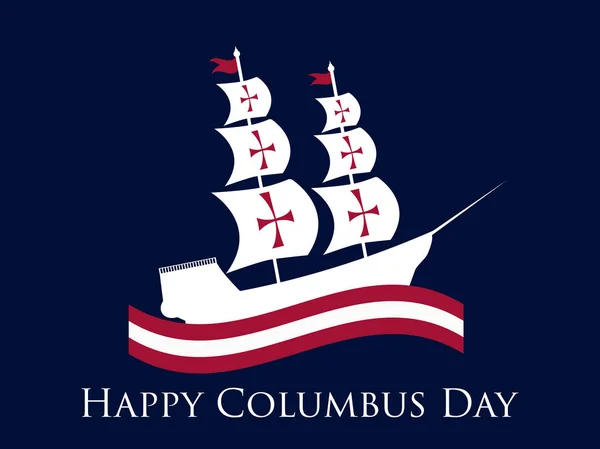 Feliz Día de Colón, el descubridor de América, olas y barcos, estandarte navideño. Barco de vela con mástiles. Ilustración vectorial — Vector de stock