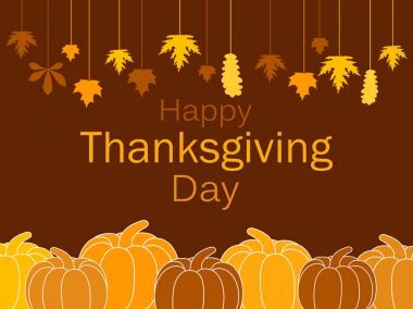 Mutlu Şükran Günü tebrik kartı şablonu. Kabaklar ve Asma yaprakları, sonbaharın çelenk bırakır. Festivali afiş. Vektör çizim