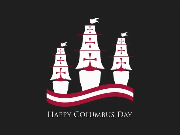 Feliz Dia de Colombo, o descobridor da América, ondas e navio, banner de férias. Navio à vela com mastros. Ilustração vetorial —  Vetores de Stock