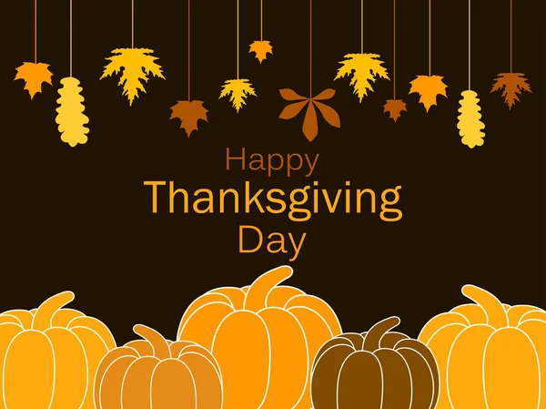 Mutlu Şükran Günü tebrik kartı şablonu. Kabaklar ve Asma yaprakları, sonbaharın çelenk bırakır. Festivali afiş. Vektör çizim
