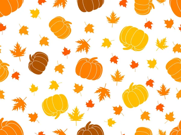 Herbst nahtlose Muster mit Kürbissen und Blättern. Vektorillustration — Stockvektor