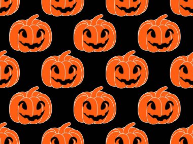 Halloween pumpkins ile sorunsuz desen. Festival sonsuz arka plan. Jack o fener. Vektör çizim