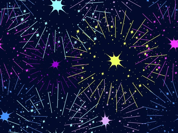 Fogos de artifício sem costura padrão. Fundo festivo. Ilustração vetorial — Vetor de Stock