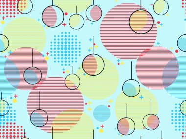 Memphis Noel topları ile seamless modeli. Yeni yıl arka planda retro tarzı. Vektör çizim