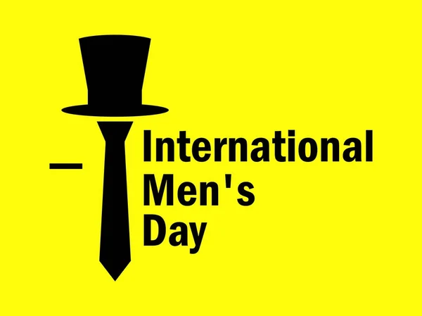 Dia internacional dos homens. Gravata e chapéu em um fundo amarelo. Ilustração vetorial —  Vetores de Stock