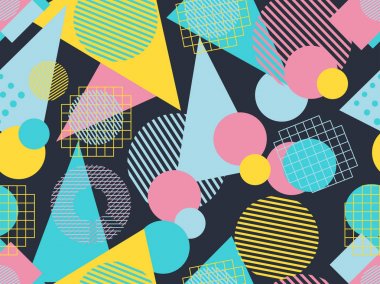 Memphis seamless modeli. Geometrik öğeleri memphis 80 tarzı. Vektör çizim