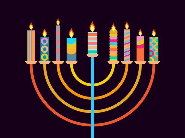 Feliz Janucá. Candelabro con nueve velas de diferentes colores. Ilustración vectorial — Archivo Imágenes Vectoriales