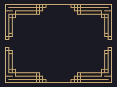 Art deco çerçeve. Klasik doğrusal sınır. Davetiyeler, broşürler ve tebrik kartları için bir şablon tasarla. 1920 'lerin tarzı - 1930' lar. Vektör illüstrasyonu