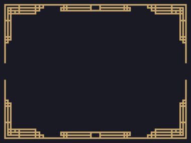 Art deco çerçeve. Klasik doğrusal sınır. Davetiyeler, broşürler ve tebrik kartları için bir şablon tasarla. 1920 'lerin tarzı - 1930' lar. Vektör illüstrasyonu