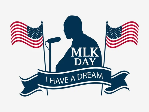 Martin Luther King günü. Bayrak beyaz arka plan üzerinde izole ABD andhuman silueti ile kutlama banner. Vektör çizim
