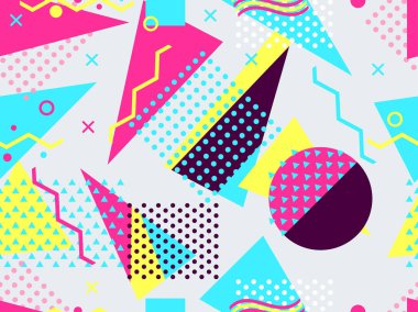 Memphis seamless modeli. Geometrik öğeleri memphis 80 tarzı. Bauhaus retro. Vektör çizim.