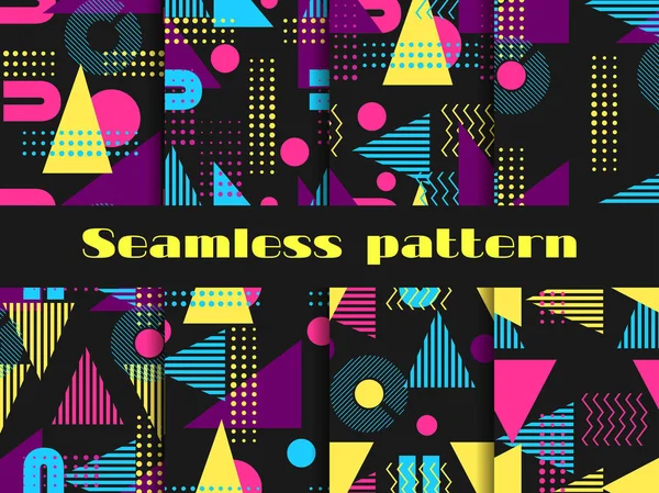 Memphis seamless pattern set. Geometric elements memphis in the style of 80's. Vector illustration — Stock Vector