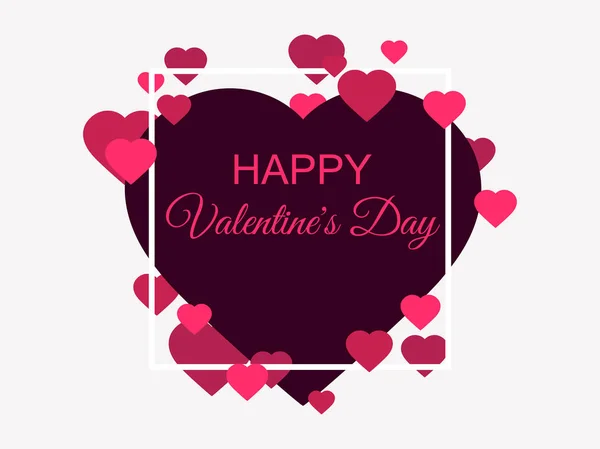 Happy Valentines Day. Greeting card background with hearts and frame. Vector illustration — Stock Vector