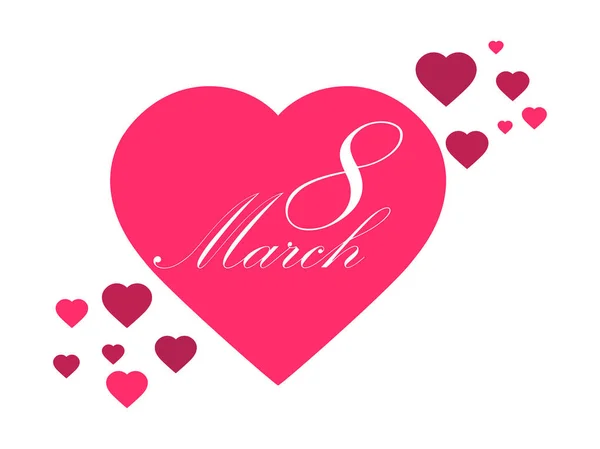 Mutlu kadınlar günü 8 Mart. Anneler günü. Kalpler, afiş ve poster tebrik kartı. Tipografi tasarımı. Vektör çizim — Stok Vektör