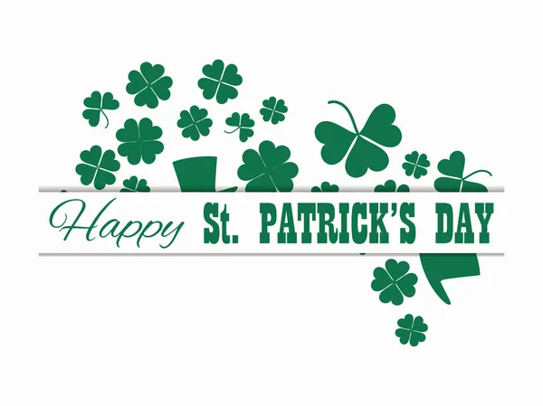 Happy St. Patrick's Day. Kabouter hoed en groene klaver vertrekt. Feestelijke banner, wenskaart. Typografie design. Vectorillustratie — Stockvector