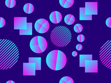 Memphis seamless modeli. Holografik geometrik şekiller, degradeler, 80 lerin retro tarzı. Memphis tasarım arka plan. Vektör çizim