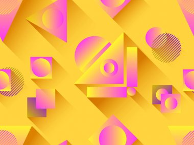 Memphis seamless modeli. Holografik geometrik şekiller, degradeler, 80 lerin retro tarzı. Memphis tasarım arka plan. Vektör çizim