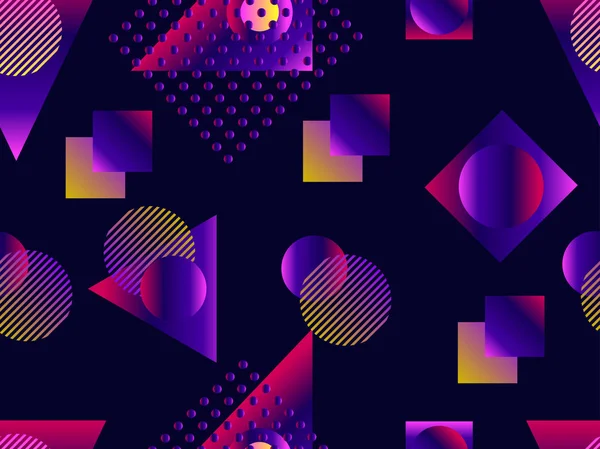 メンフィスのシームレスなパターン。幾何学的図形のホログラム、グラデーション、80 年代のレトロなスタイル。メンフィスのデザインの背景。ベクトル図 — ストックベクタ