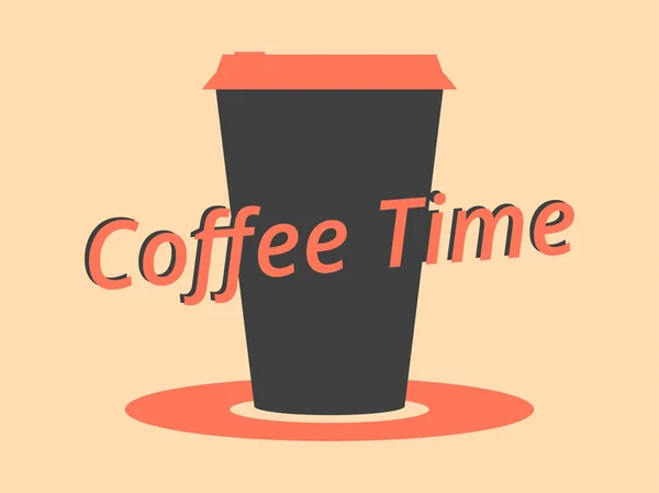 Czas, kawy filiżanka. Czarny i czerwony kolor, styl retro. Ilustracja wektorowa — Wektor stockowy