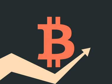 Bitcoin endeksi derecelendirmesini. Trend yukarı ok. Cryptocurrency, blockchain. Vektör çizim