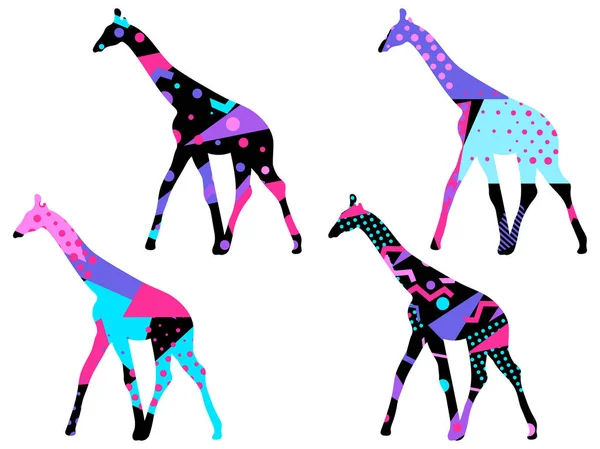 Žirafa s vzorem geometrických tvarů, memphis stylu. Vektorové ilustrace — Stockový vektor