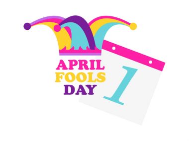 1 Nisan Fools Day. Soytarı şapkası ve takvim. Renkli tasarım. Vektör çizim