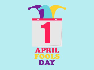 1 Nisan Fools Day. Soytarı şapkası ve takvim. Renkli tasarım. Vektör çizim