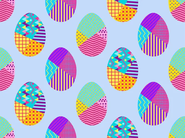 Œufs de Pâques dans le style memphis, motif sans couture. Illustration vectorielle — Image vectorielle
