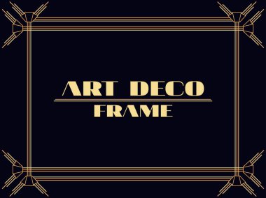 Art deco çerçeve. Vintage doğrusal kenarlık. Davetiye, broşür ve tebrik kartları için bir şablon tasarlayın. Stili 1920'lerde, 1930'larda. Vektör çizim
