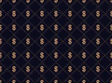 Dolar işareti olan art deco seamless modeli. Altın renk, zenginlik ve statü 1920'lerde, 1930'larda. Vektör çizim 