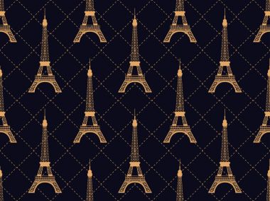 Art deco Eyfel Kulesi ile seamless modeli. Altın rengi. Paris, Fransa'da Gezilecek yerler. 1920'lerde ve 1930'larda stili. Vektör çizim