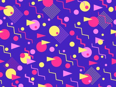 Memphis seamless modeli. Geometrik öğeleri memphis 80 tarzı. Vektör çizim.