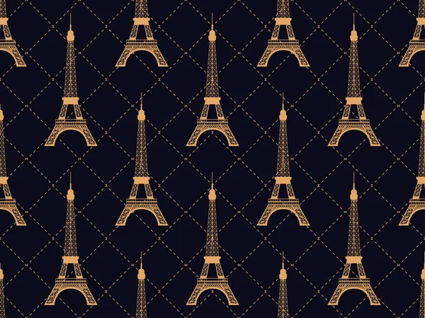 Padrão sem costura art deco com torre eiffel. Cor dourada. Lugares de interesse em Paris, França. Style of the 1920 - 1930s (em inglês). Ilustração vetorial —  Vetores de Stock