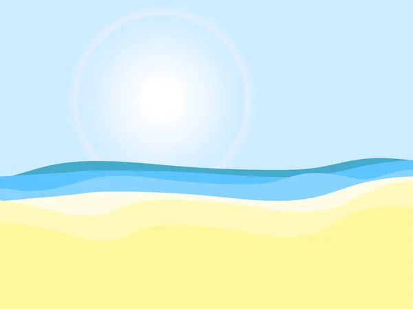 À beira-mar. Dia ensolarado, paisagem de praia. Ilustração vetorial — Vetor de Stock