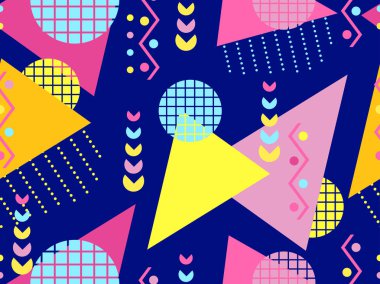 Memphis seamless modeli. Geometrik öğeleri memphis 80 tarzı. Vektör çizim