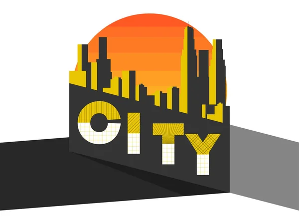 City landscape on a modern city. Skyscrapers, panorama. Vanguard and Bauhaus style. Buildings against the background of the sun. Vector illustration — Stock Vector