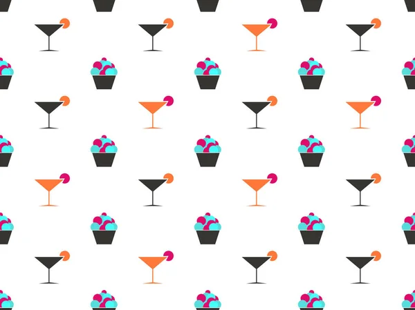 Martini and cake seamless pattern. Cream in the basket. Cocktail. Vector illustration — Stock Vector