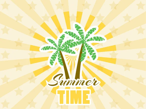 Palm bomen sticker met stralen. Zomertijd. Typografie design. Vectorillustratie — Stockvector