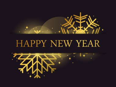 Mutlu yıllar 2020, siyah arka planda altın kar taneleri. Altın renkli tebrik kartı tasarımı şablonu. Vektör illüstrasyonu