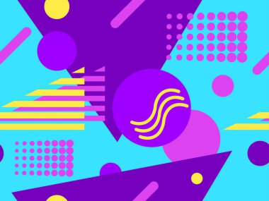 Memphis seamless modeli. Geometrik öğeleri memphis 80'li yılların tarzında. Vektör çizim