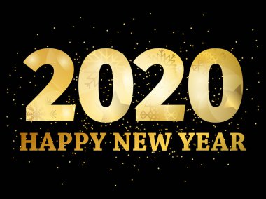 2020 Yeni Yıl Kutlamaları afişi, altın renginde ve ışıltılı. Vektör illüstrasyonu