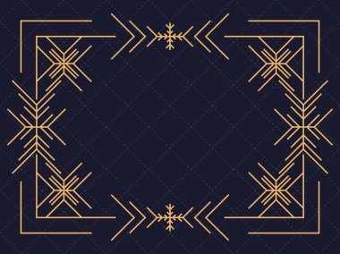 Art deco frame with snowflakes. Vintage linear border.Style of the 1920s and 1930s. Vector illustration